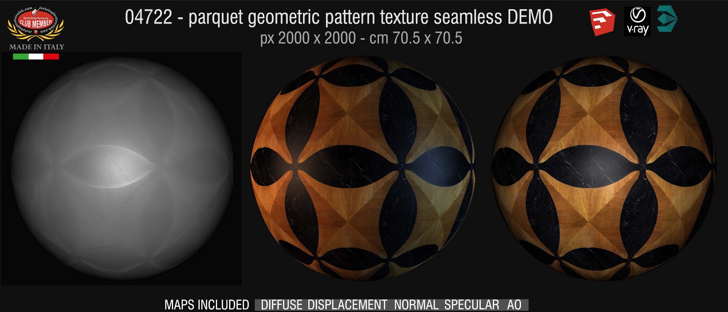 04722 HR Parquet geometric pattern texture seamless + maps DEMO