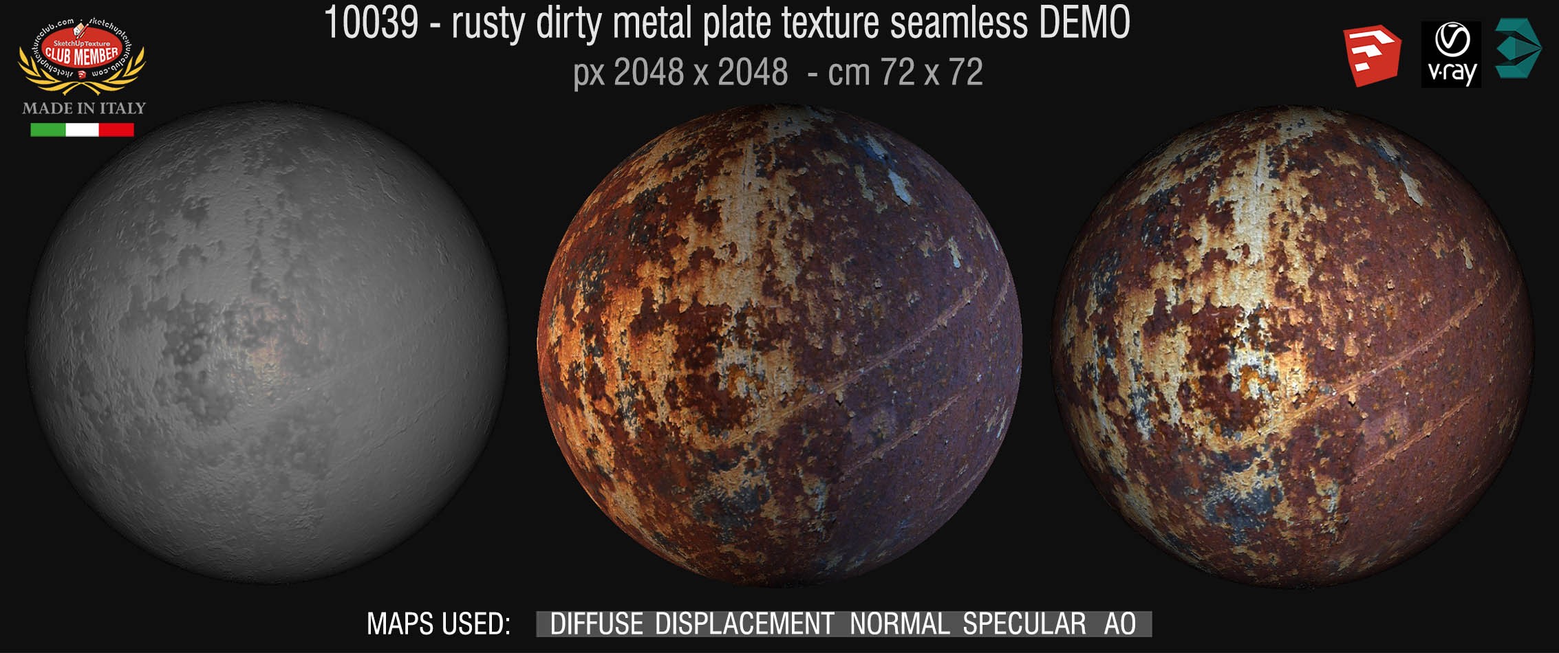 10039 HR Rusty dirty metal texture seamless + maps DEMO