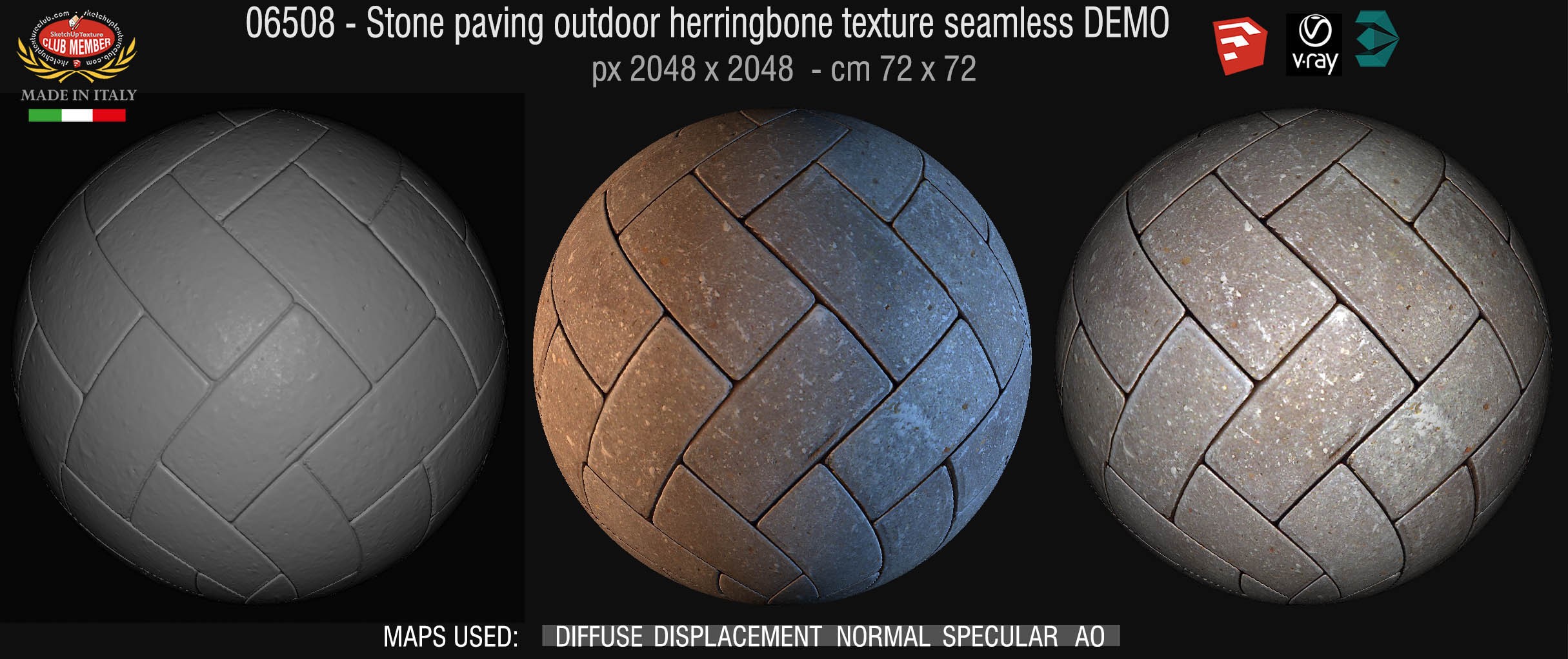 06508 Stone paving outdoor herringbone texture seamless + maps DEMO