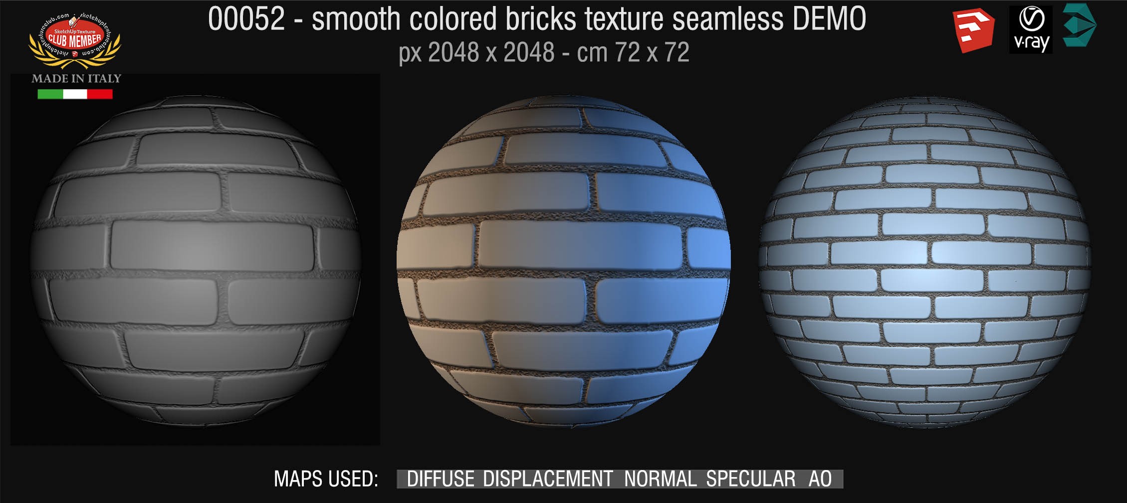 00052 smooth colored bricks texture seamless + maps DEMO