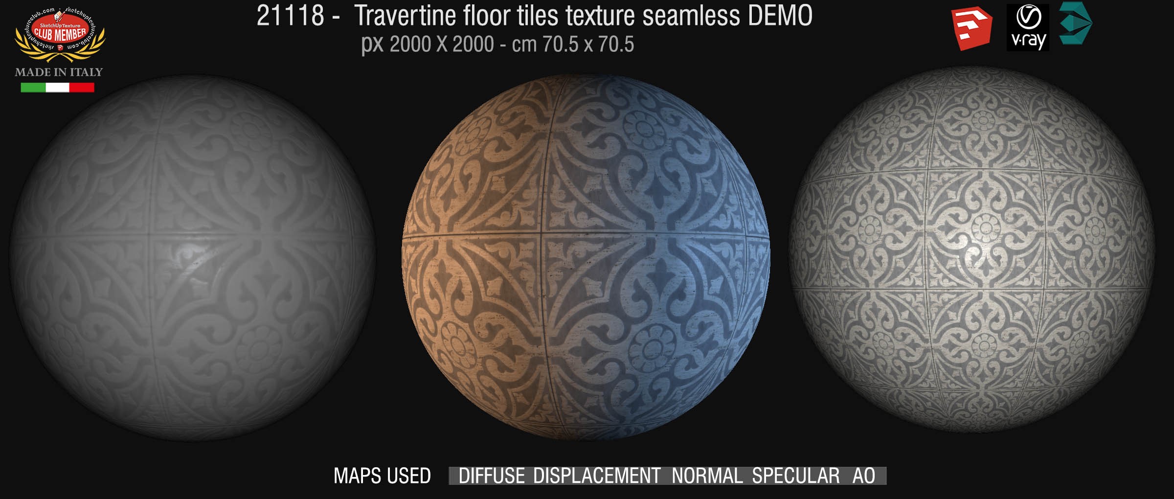 21118 Travertine floor tile texture seamless + maps DEMO