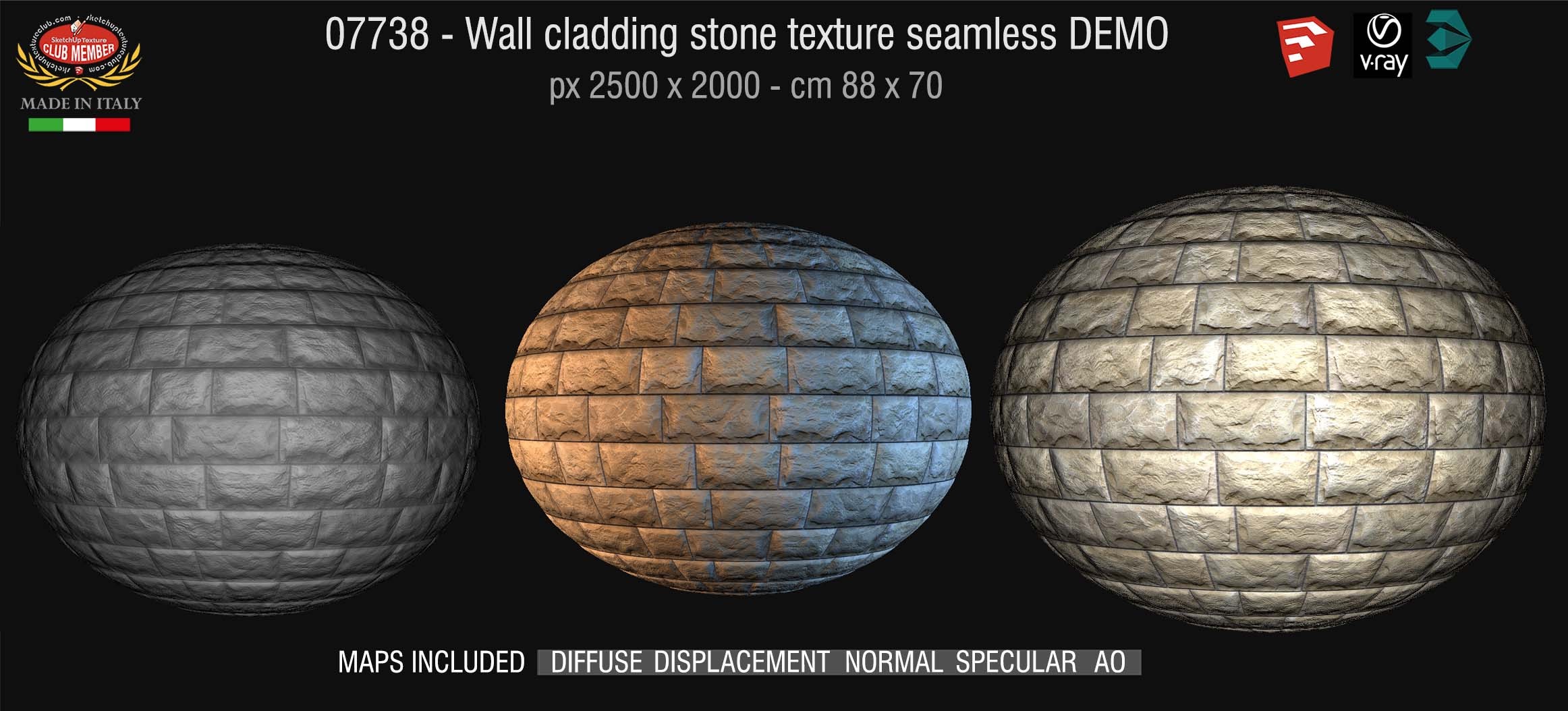 07738 HR Wall cladding stone texture seamless + maps DEMO