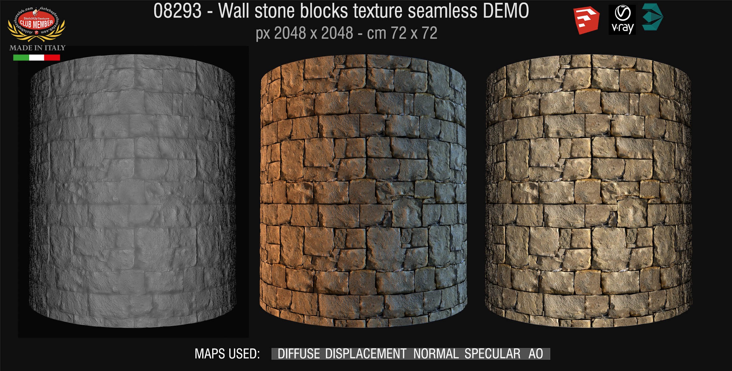 08293 HR Wall stone with regular blocks texture + maps DEMO