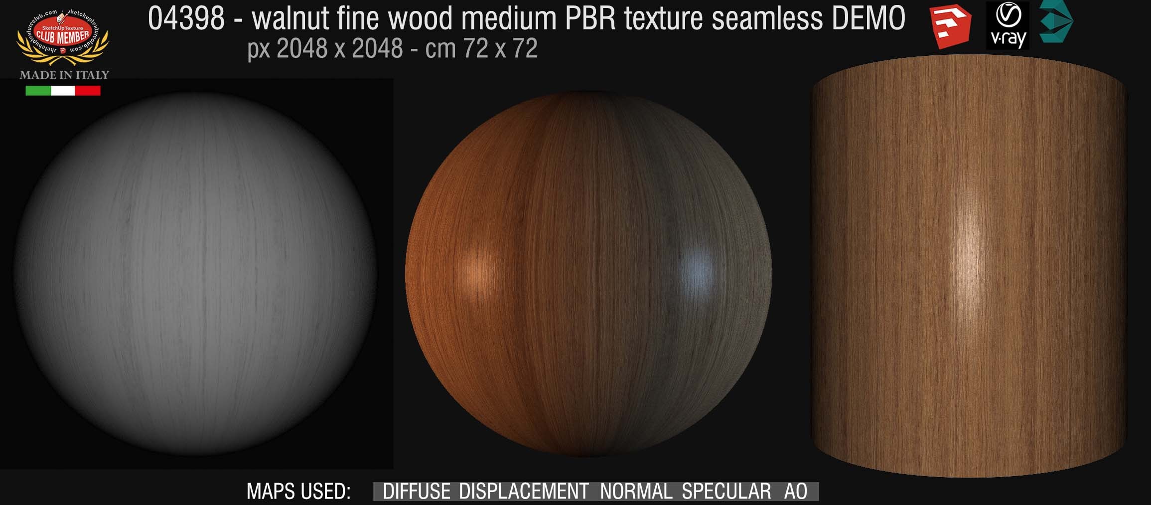 04398 Walnut fine wood PBR texture seamless DEMO
