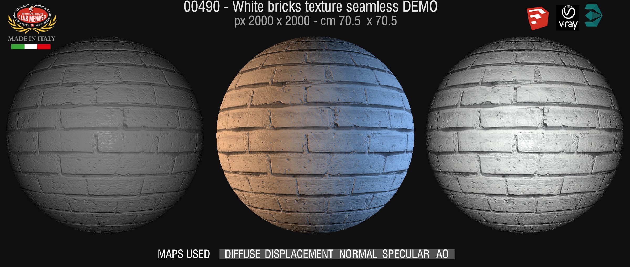 00490 White bricks texture seamless + maps DEMO
