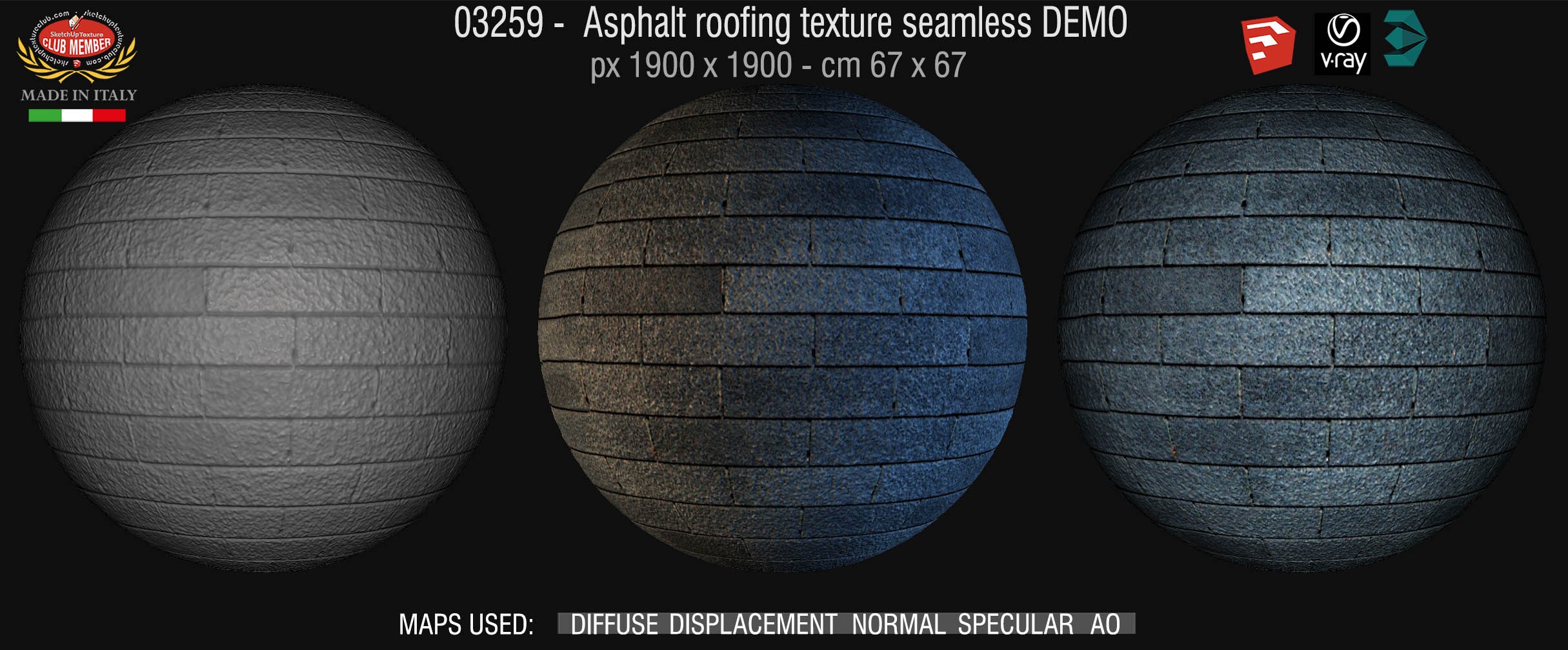 03259 Asphalt roofing texture seamless + maps DEMO