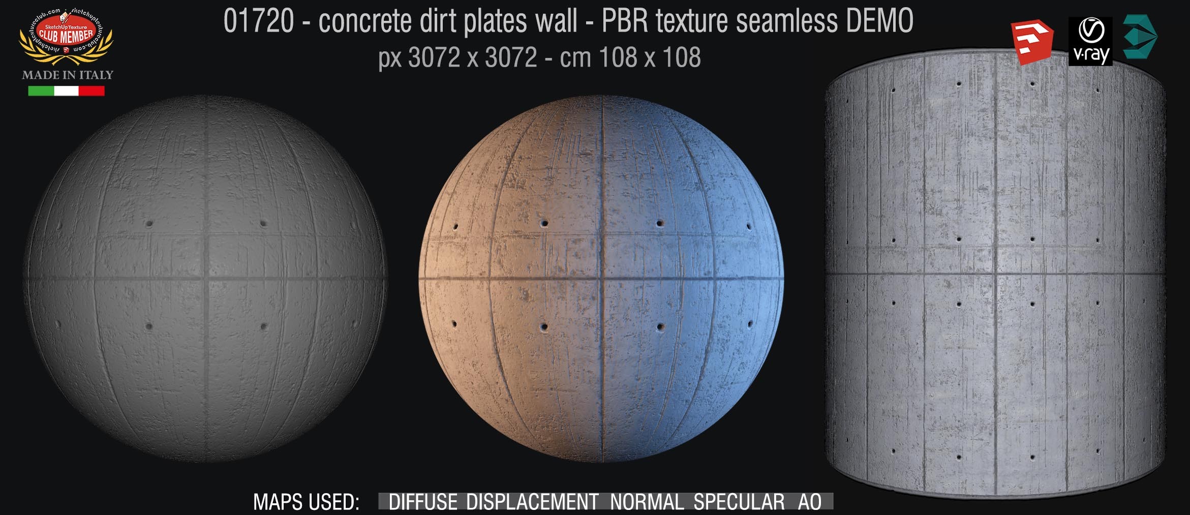 01720 concrete dirt plates wall PBR texture seamless DEMO