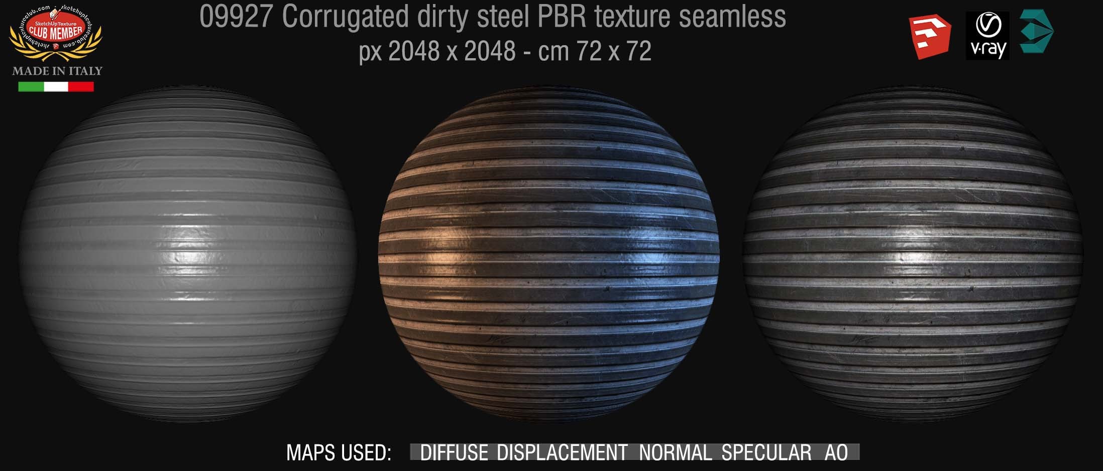 09927 Corrugated dirty steel PBR texture seamless DEMO