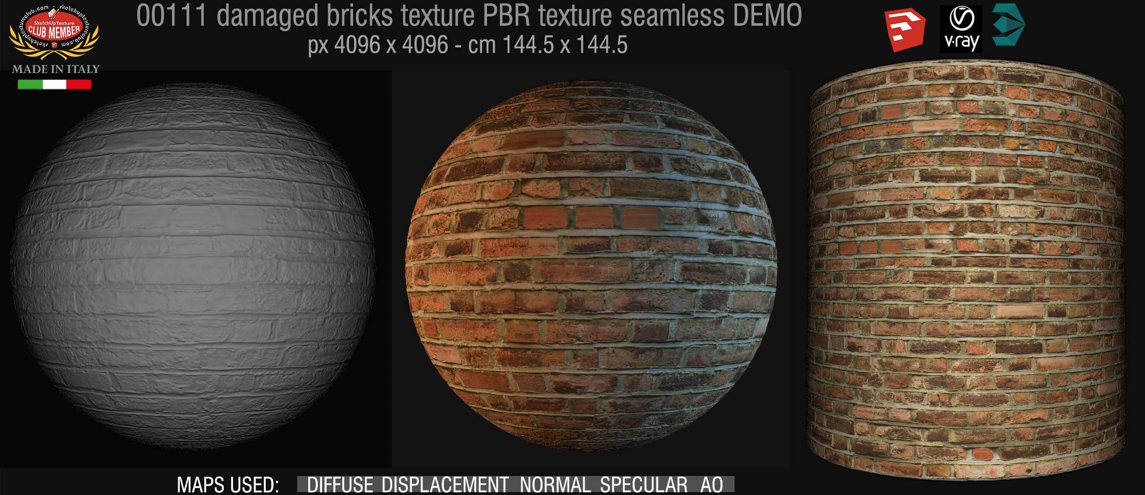 00111 Damaged bricks PBR texture seamless DEMO