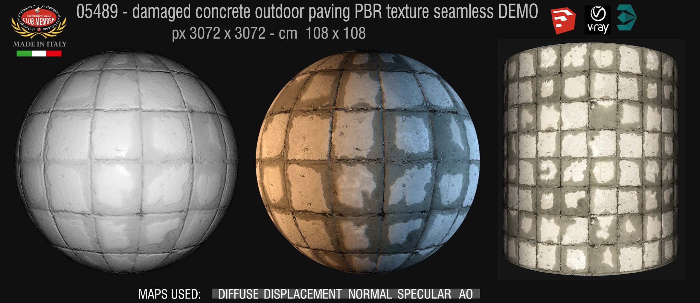 05489 Damaged concrete outdoor paving PBR texture seamless DEMO