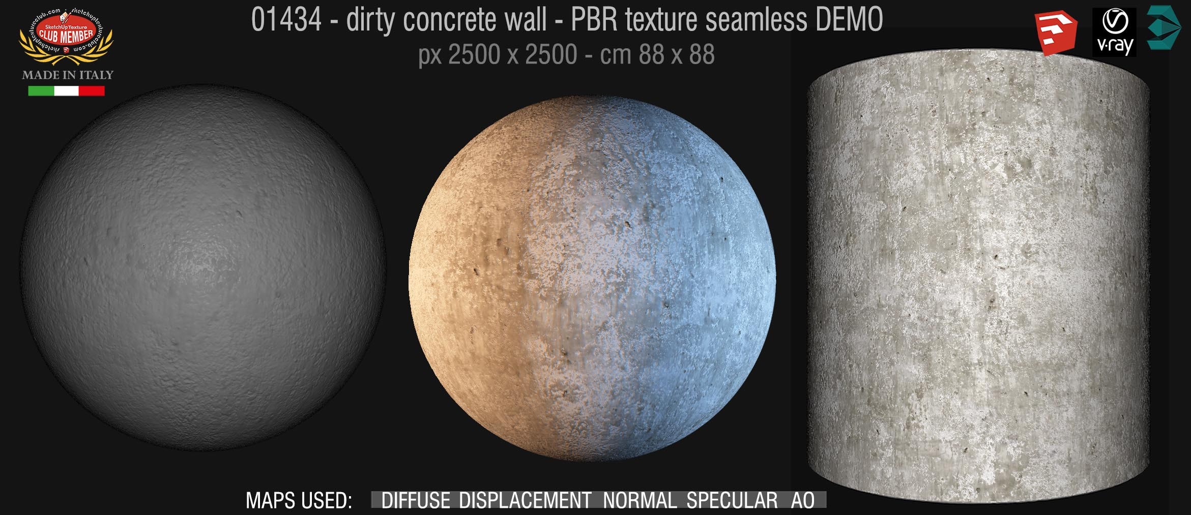 01434 Concrete bare dirty wall PBR texture seamless DEMO