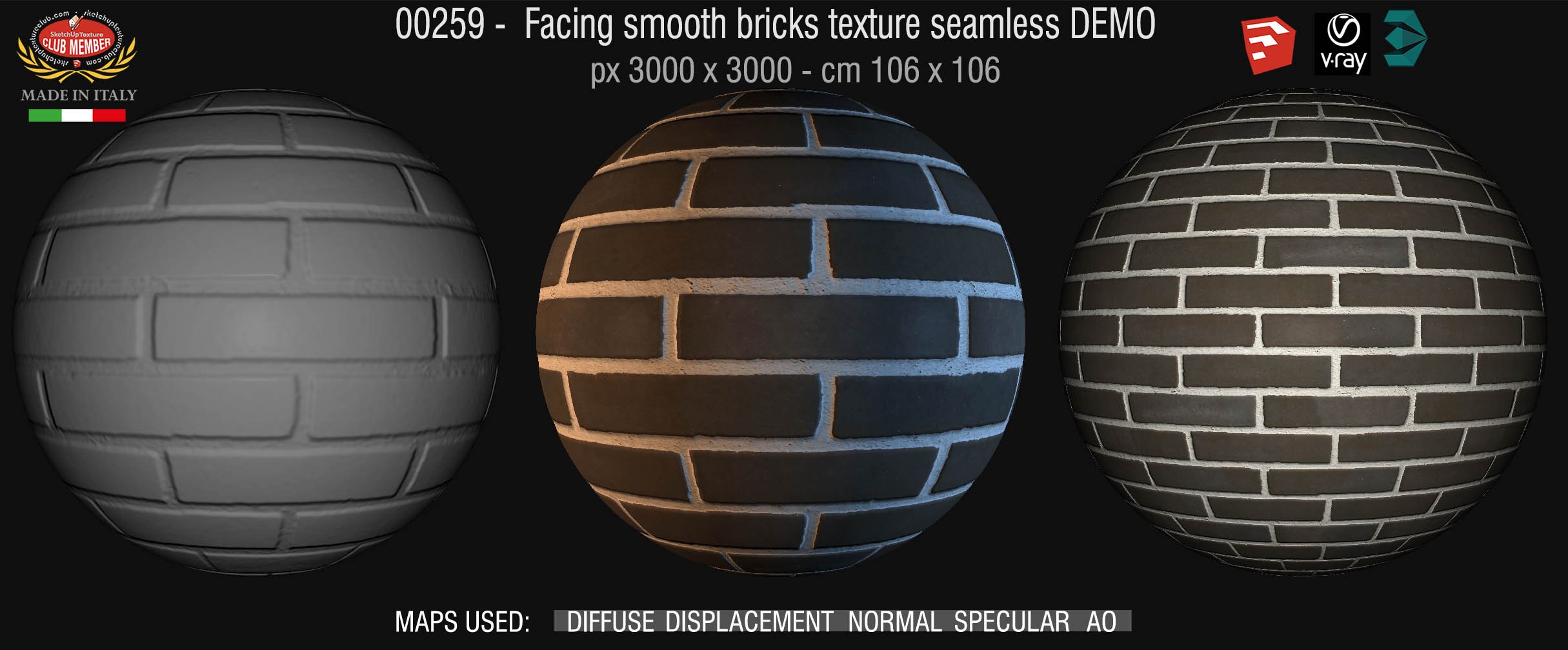 00259 Facing smooth bricks texture seamless + maps DEMO