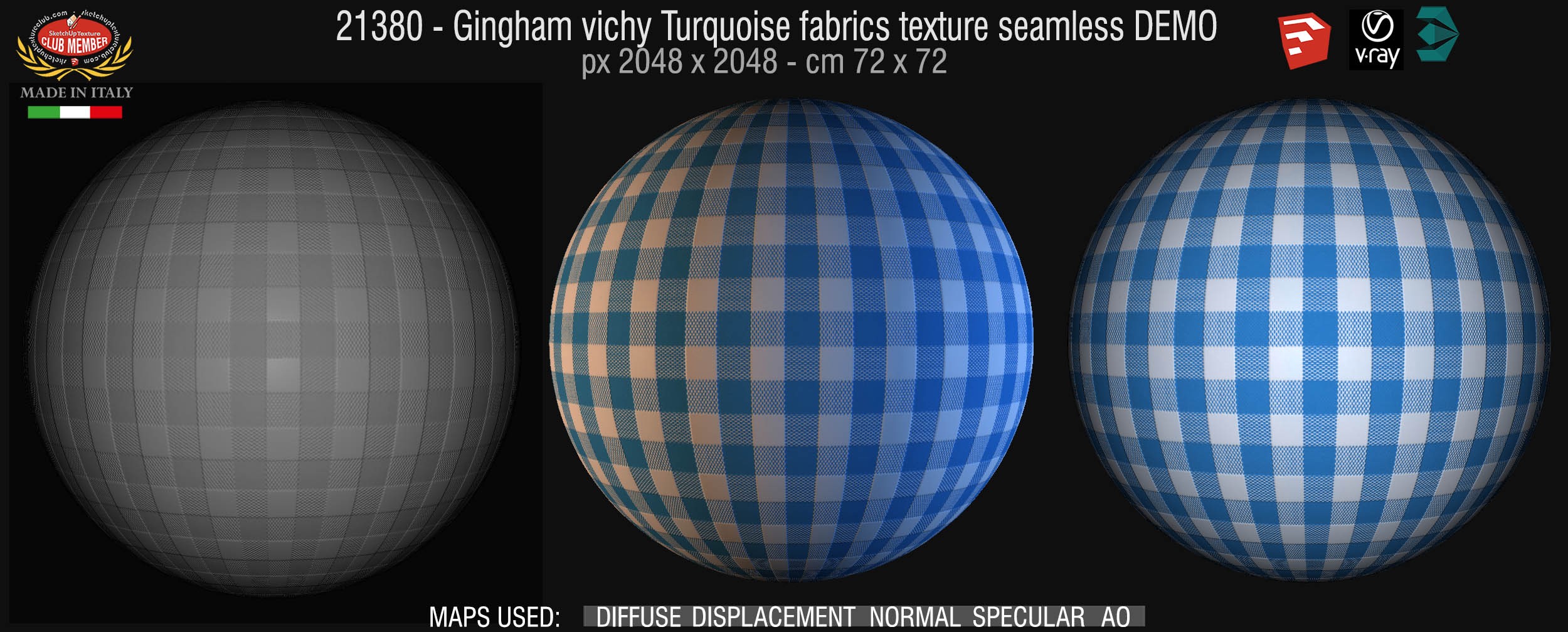 21380 Gingham vichy turquoise fabrics texture + maps DEMO