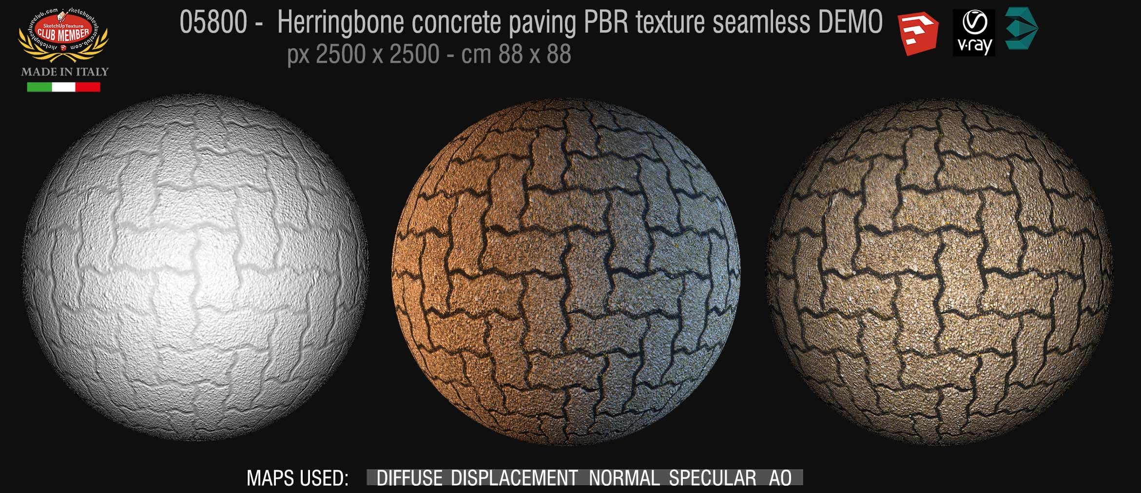 05800 Herringbone concrete paving PBR texture seamless DEMO