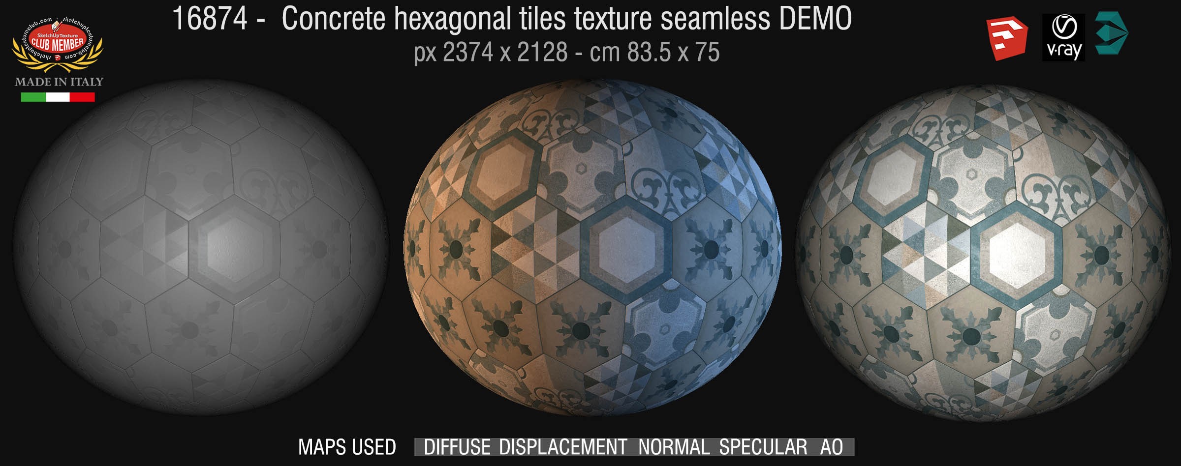 16874 concrete Hexagonal tile texture seamless + maps DEMO