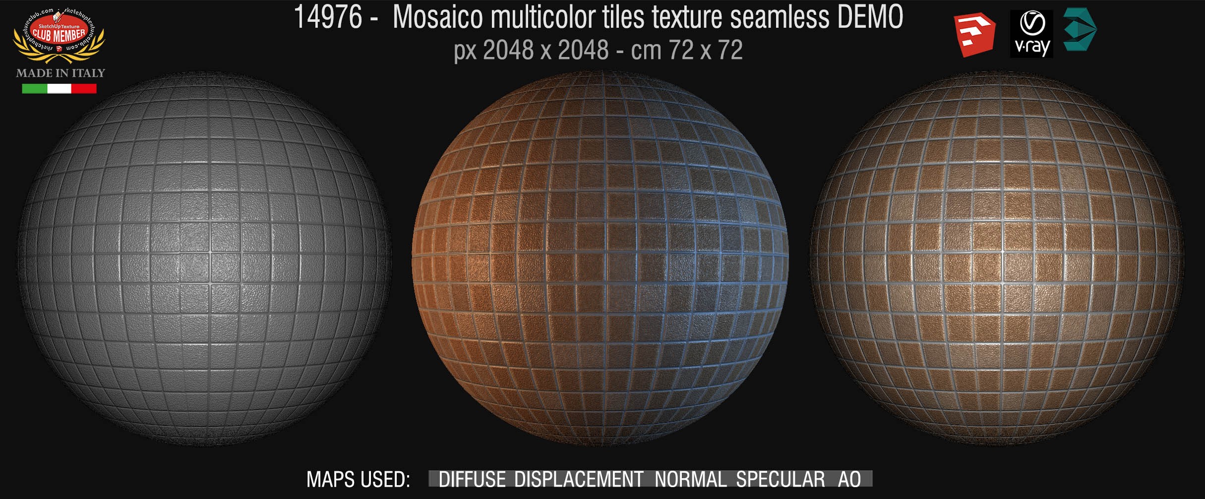 14976 Mosaico multicolor tiles texture seamless + maps DEMO