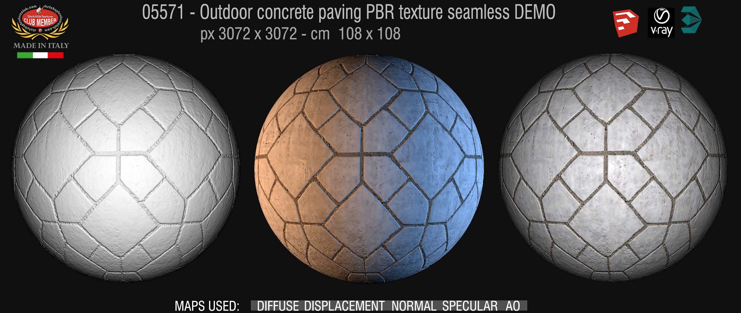 05571 Outdoor concrete paving PBR texture seamless DEMO