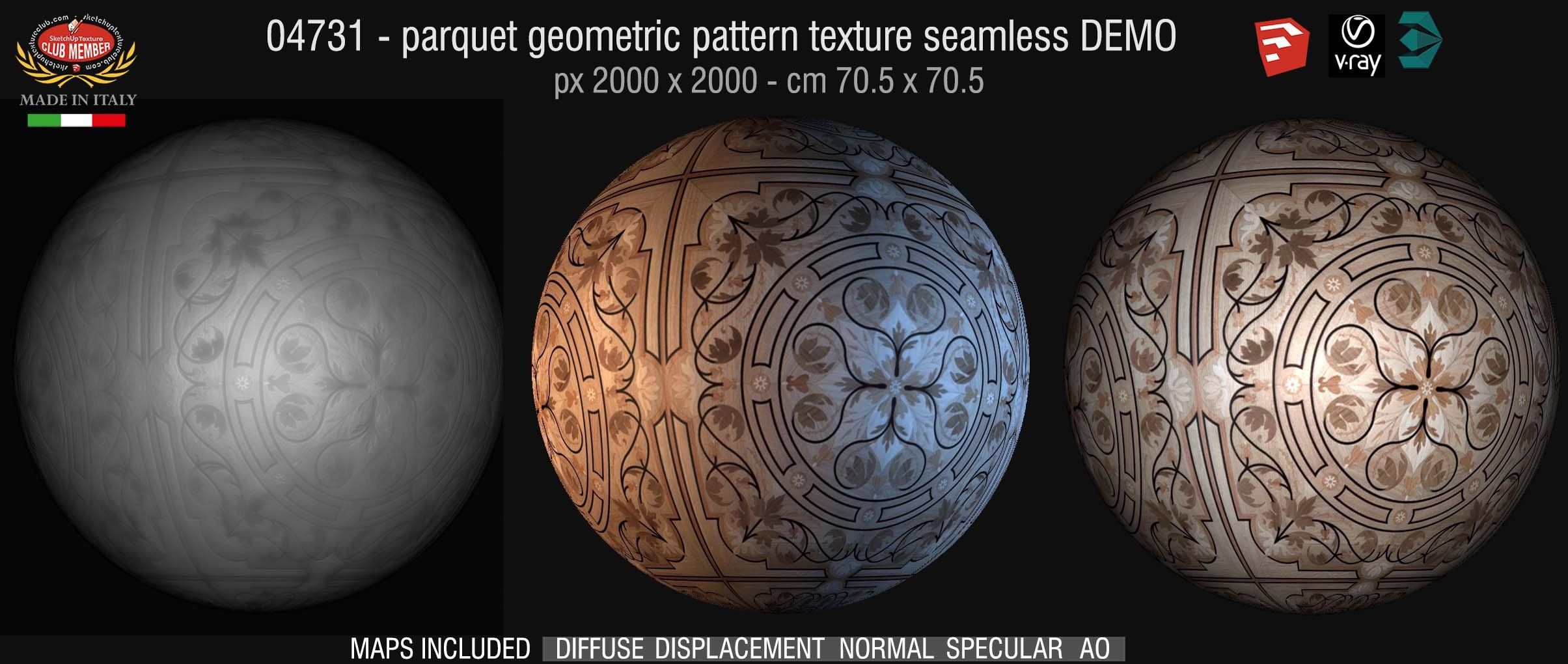 04731 HR Parquet geometric pattern texture seamless + maps DEMO