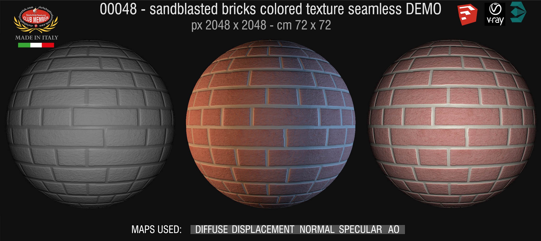 00048 Sandblasted bricks colored texture seamless + maps DEMO