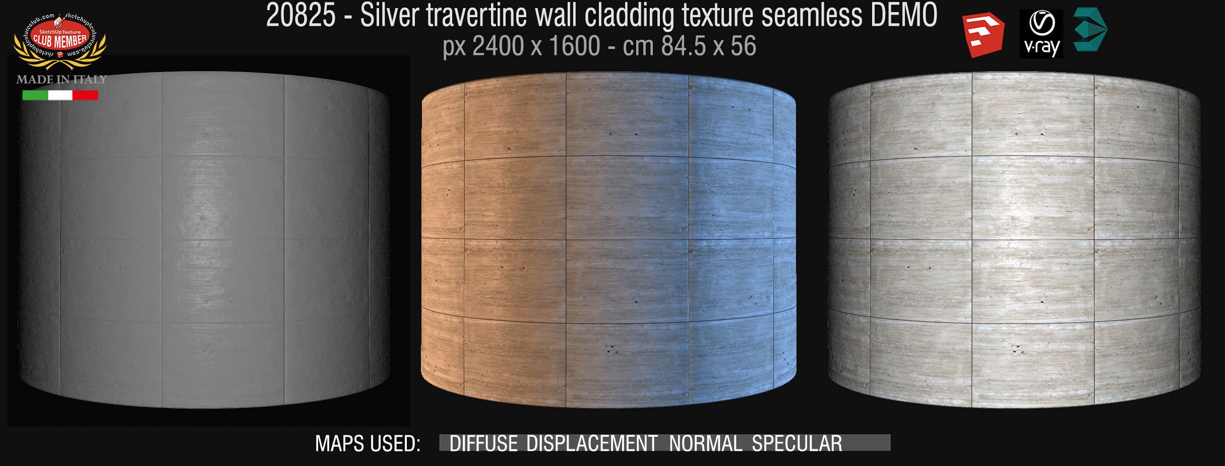20825 Silver Travertine wall cladding texture seamless and maps DEMO
