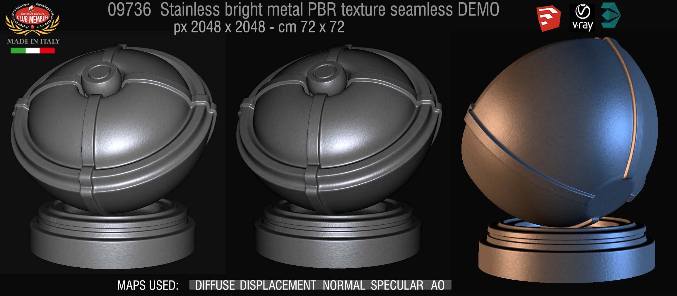 09736 stainless bright PBR metal texture demo