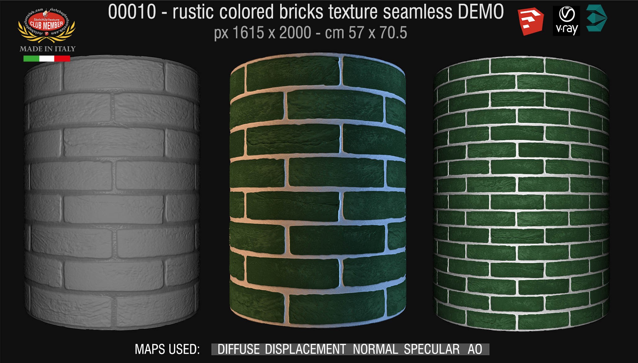 00010 colored rustic bricks texture seamless + maps DEMO