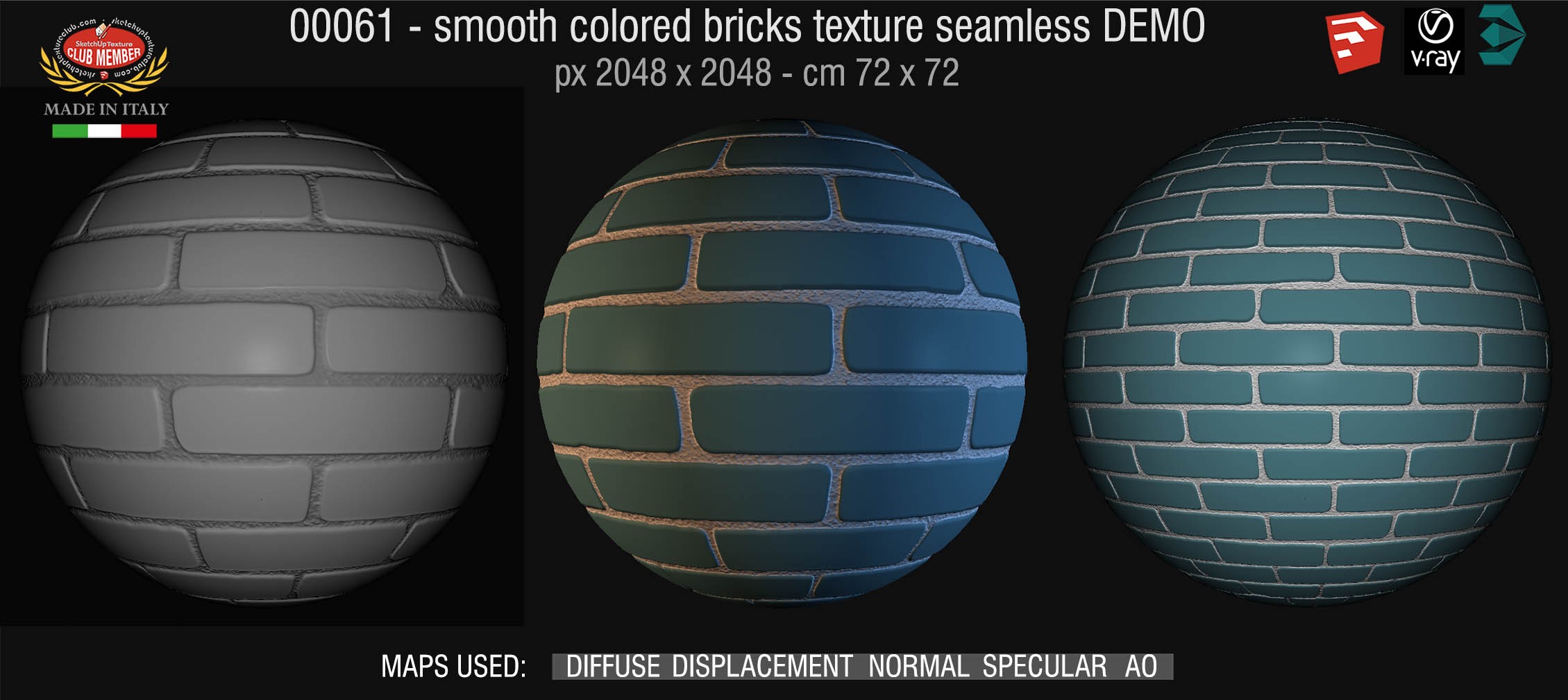 00061 smooth colored bricks texture seamless + maps DEMO