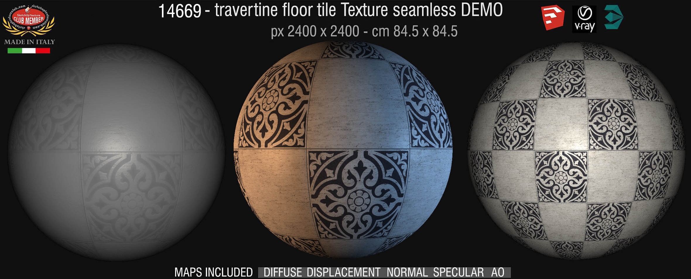 14669 Travertine floor tile texture seamless + maps DEMO