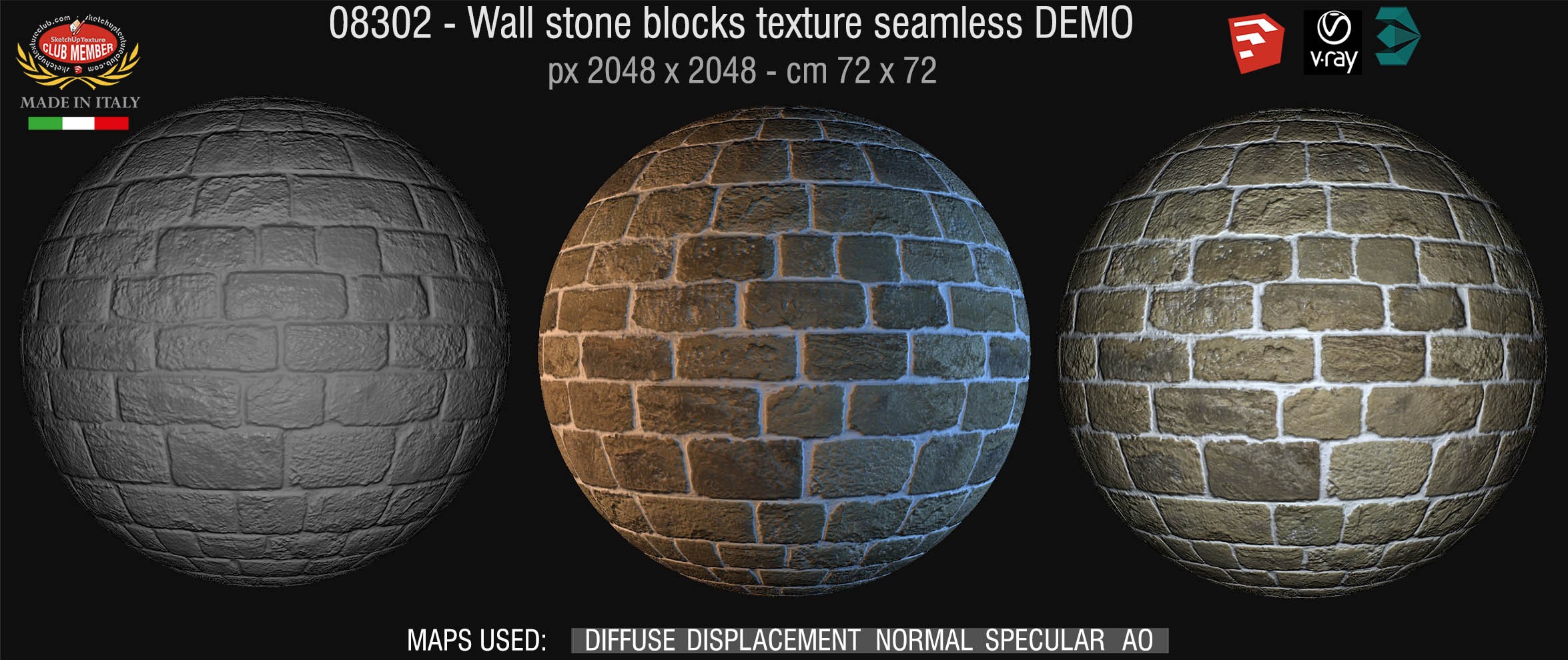 08302 HR Wall stone with regular blocks texture + maps DEMO