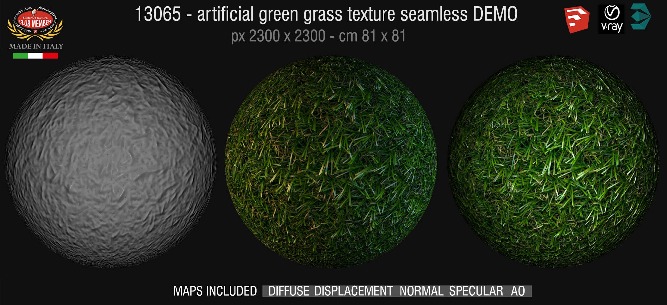 13065 HR Artificial green grass texture + maps DEMO