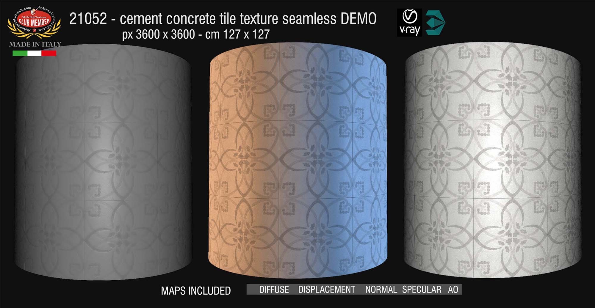 21052 Cement concrete tile texture + maps DEMO