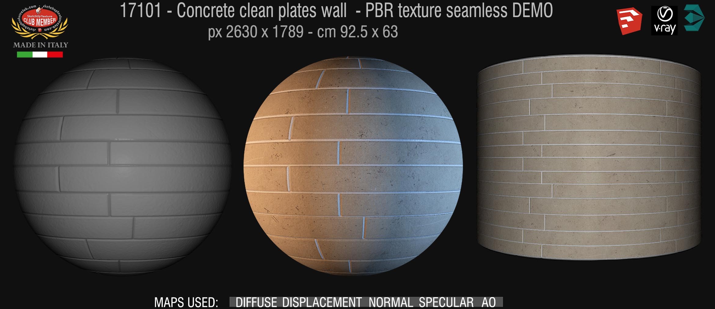 17101 Concrete clean plates wall PBR texture seamless DEMO