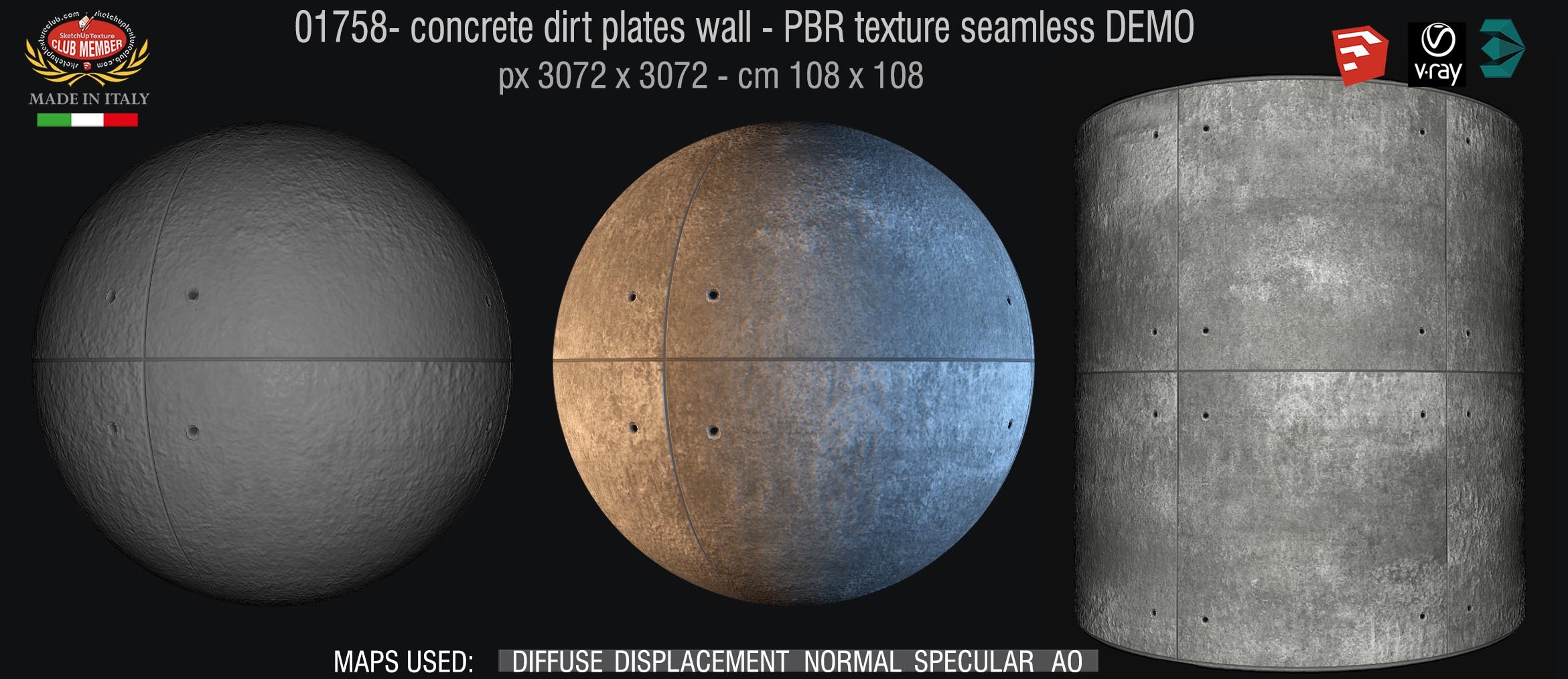 01758 Concrete dirt plates wall PBR texture seamless DEMO