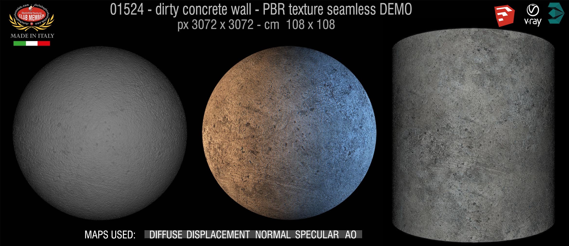 01524 Concrete bare dirty wall PBR texture seamless DEMO