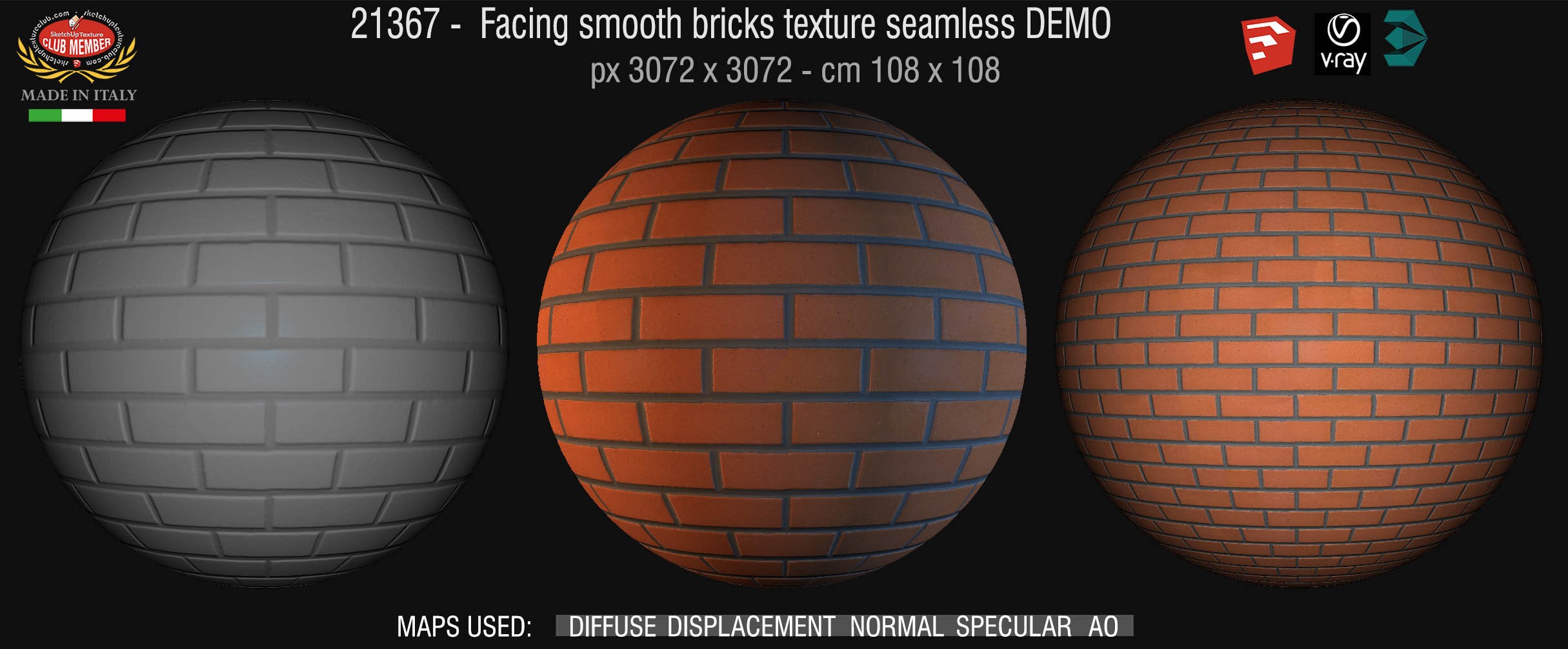 21367 facing smooth bricks texture seamless + maps DEMO