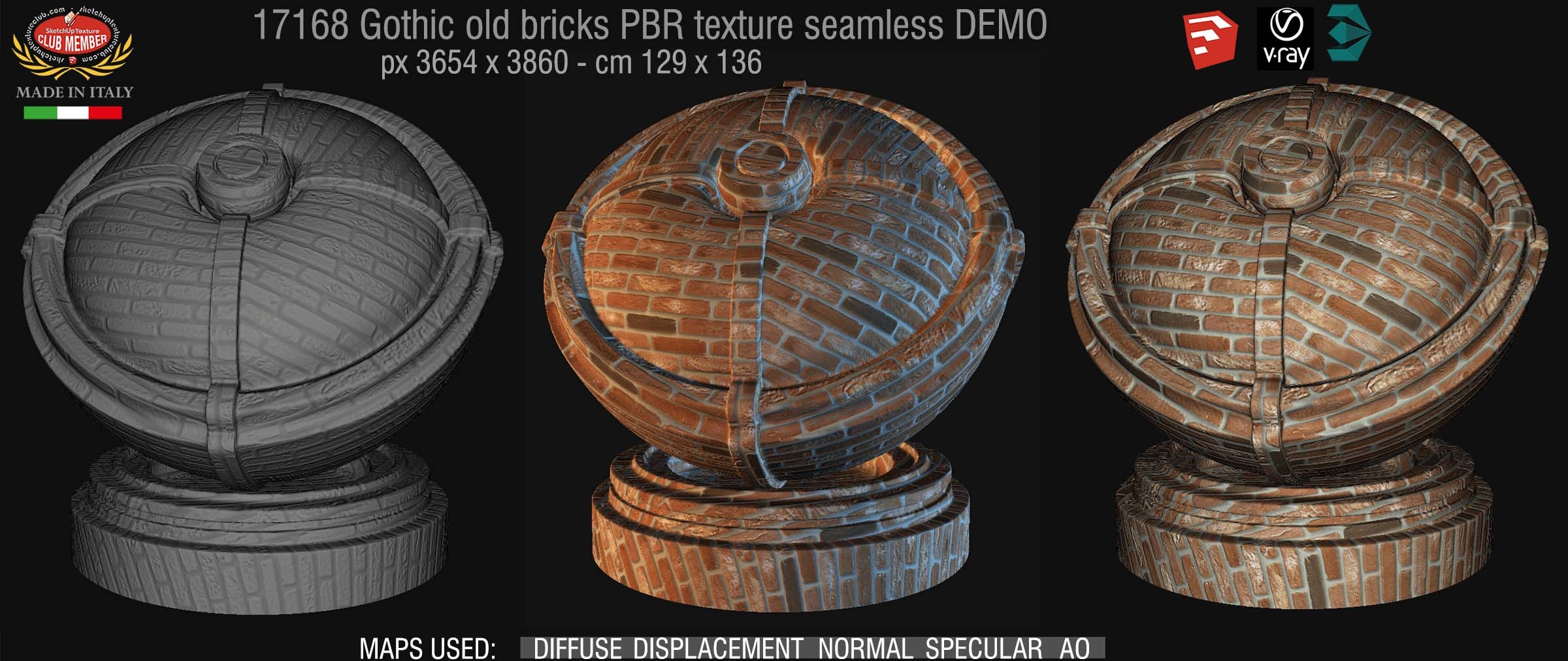 17168 Gothic old bricks PBR texture seamless DEMO