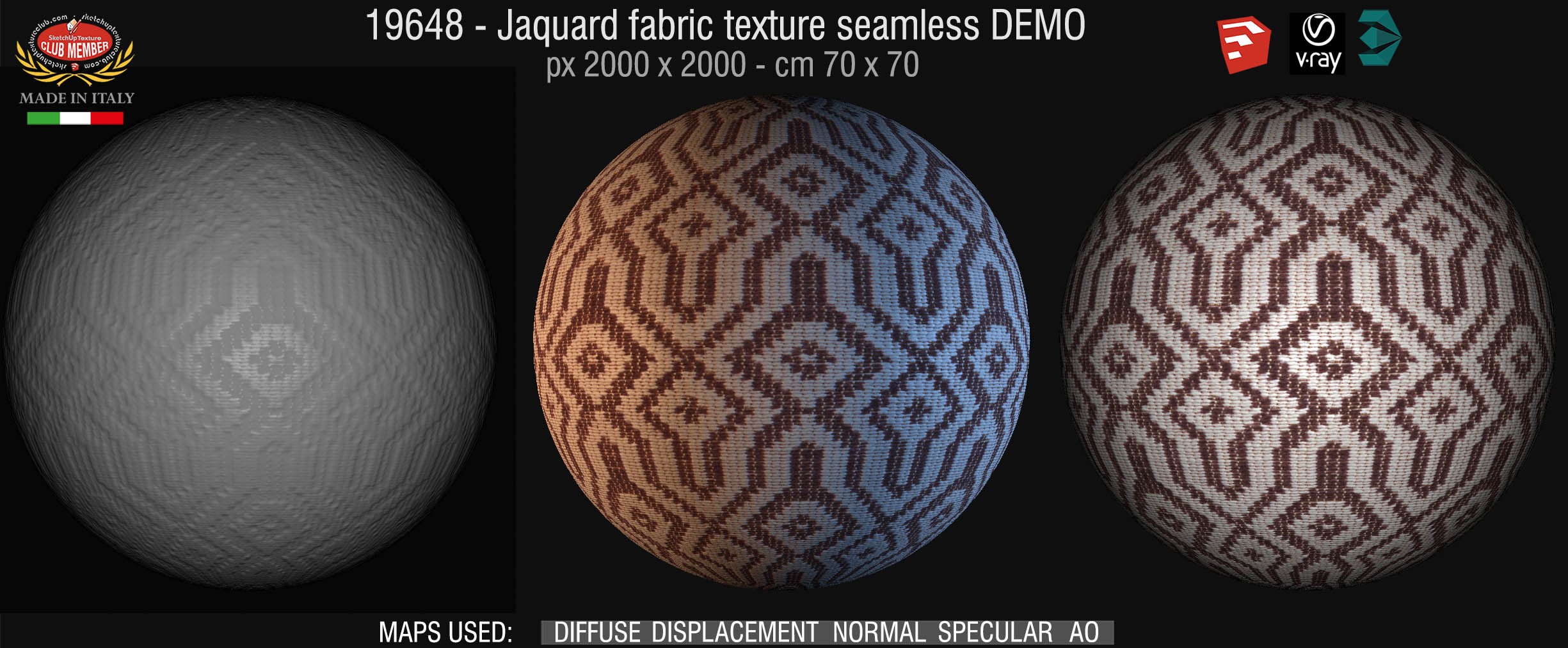 19648 Jaquard fabric texture seamless + maps DEMO