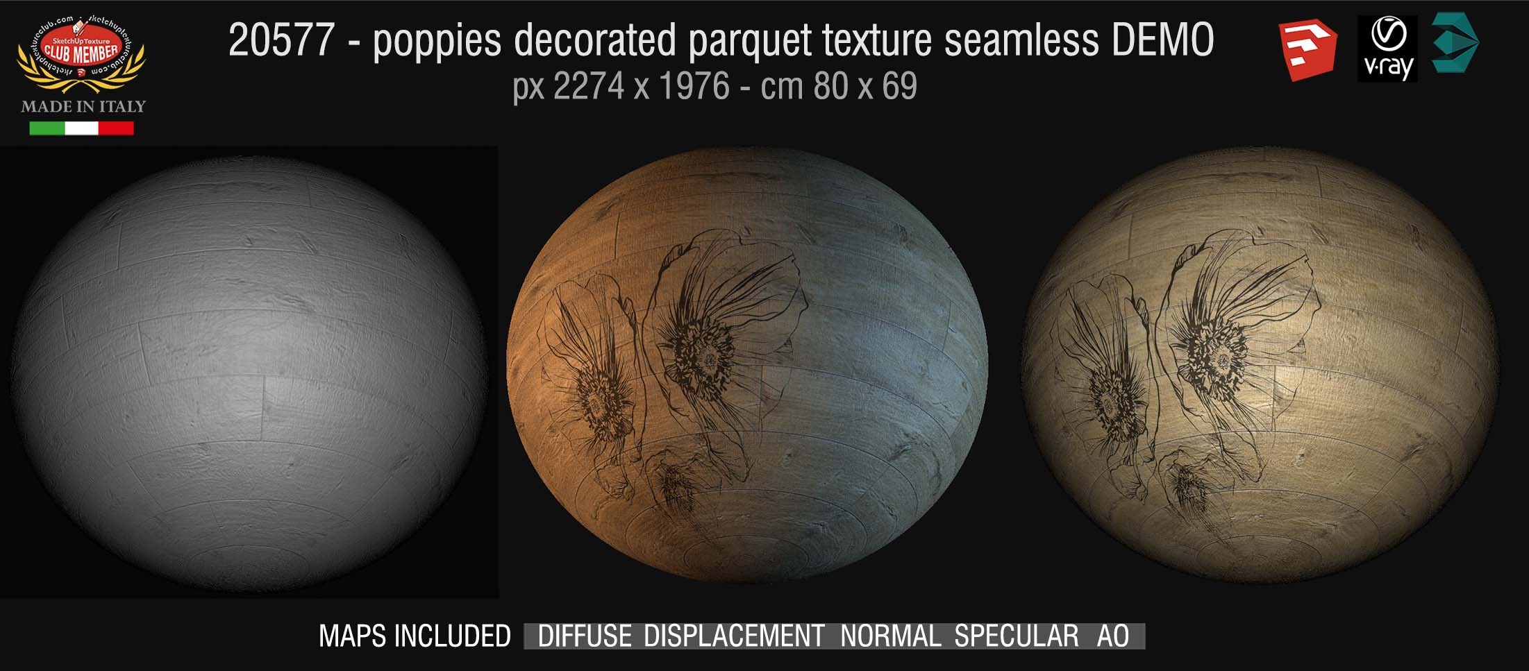 20557 HR Poppies decorated parquet texture + maps DEMO