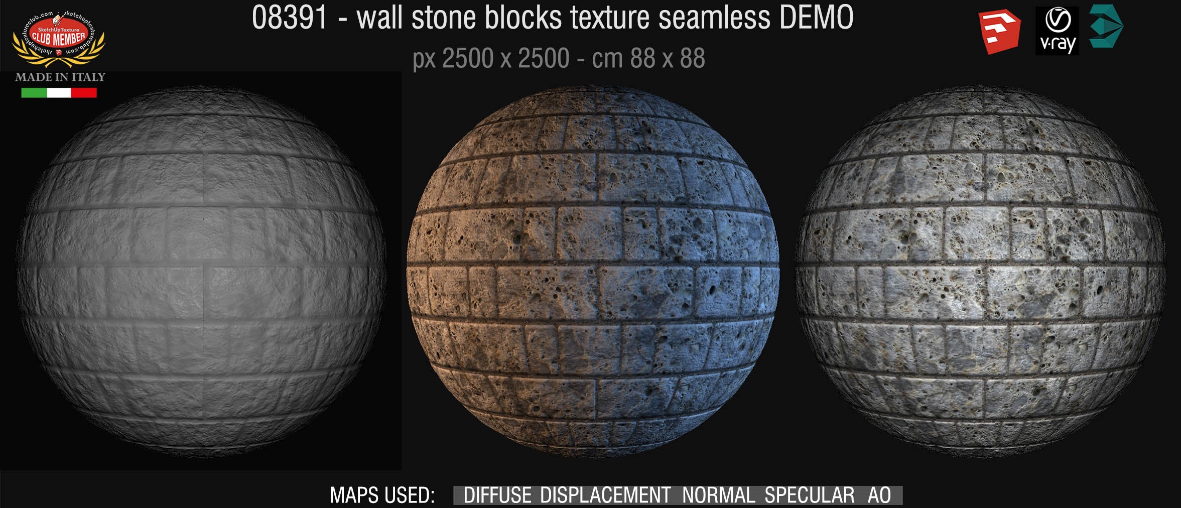 08391 HR Wall stone with regular blocks texture + maps DEMO