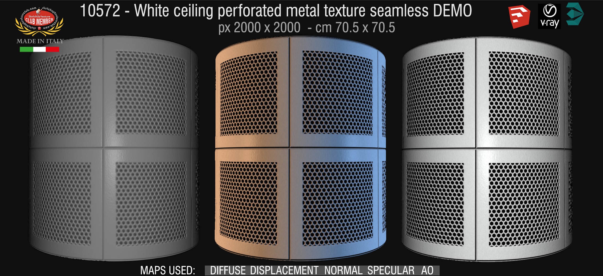 10572 HR White ceiling perforated metal texture seamless + maps DEMO