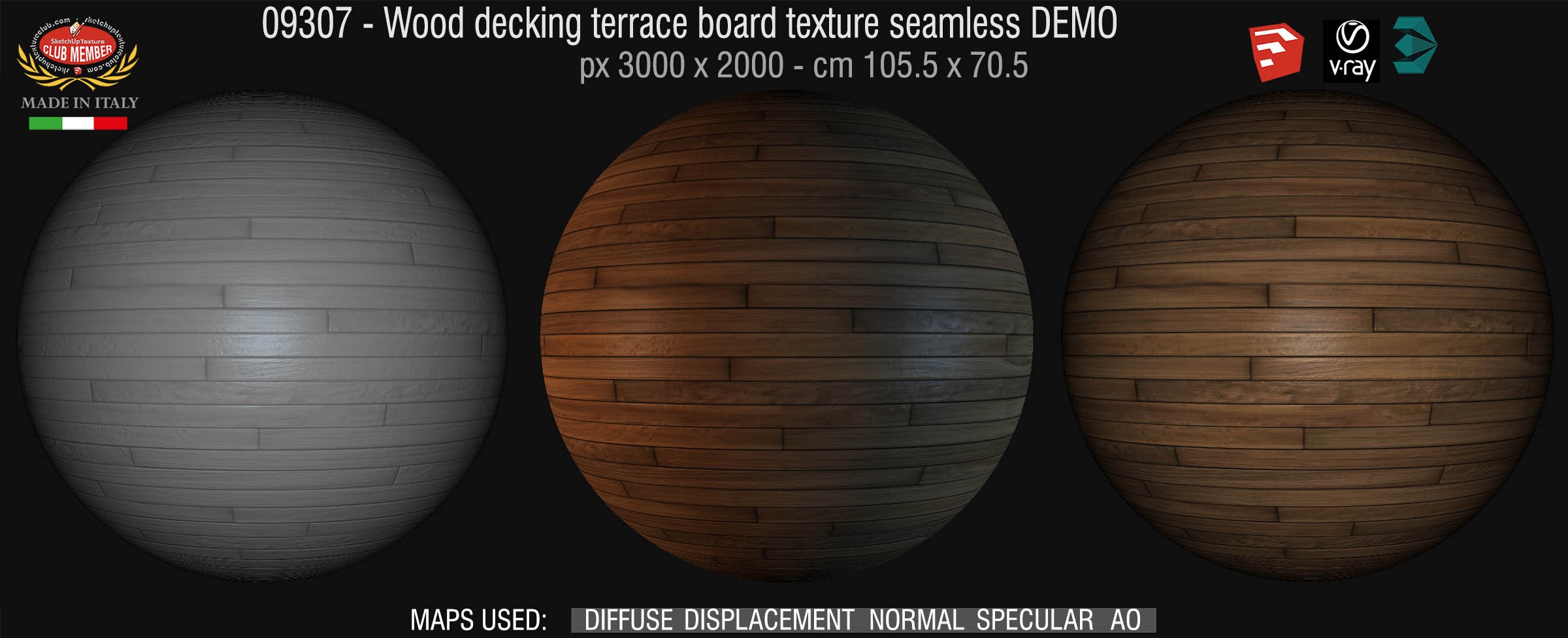 09307 HR Wood decking terrace board texture seamless + maps DEMO