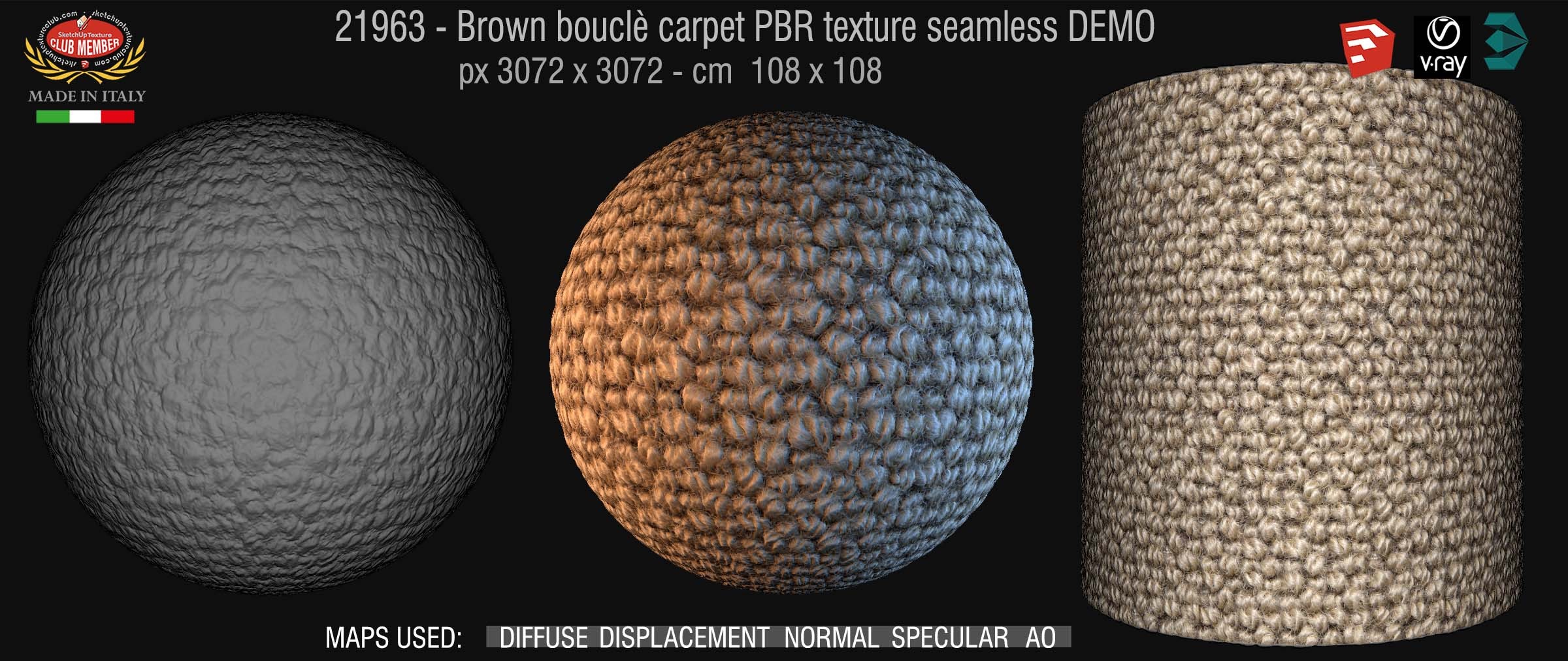 21963 Brown boucle carpet PBR texture seamless DEMO