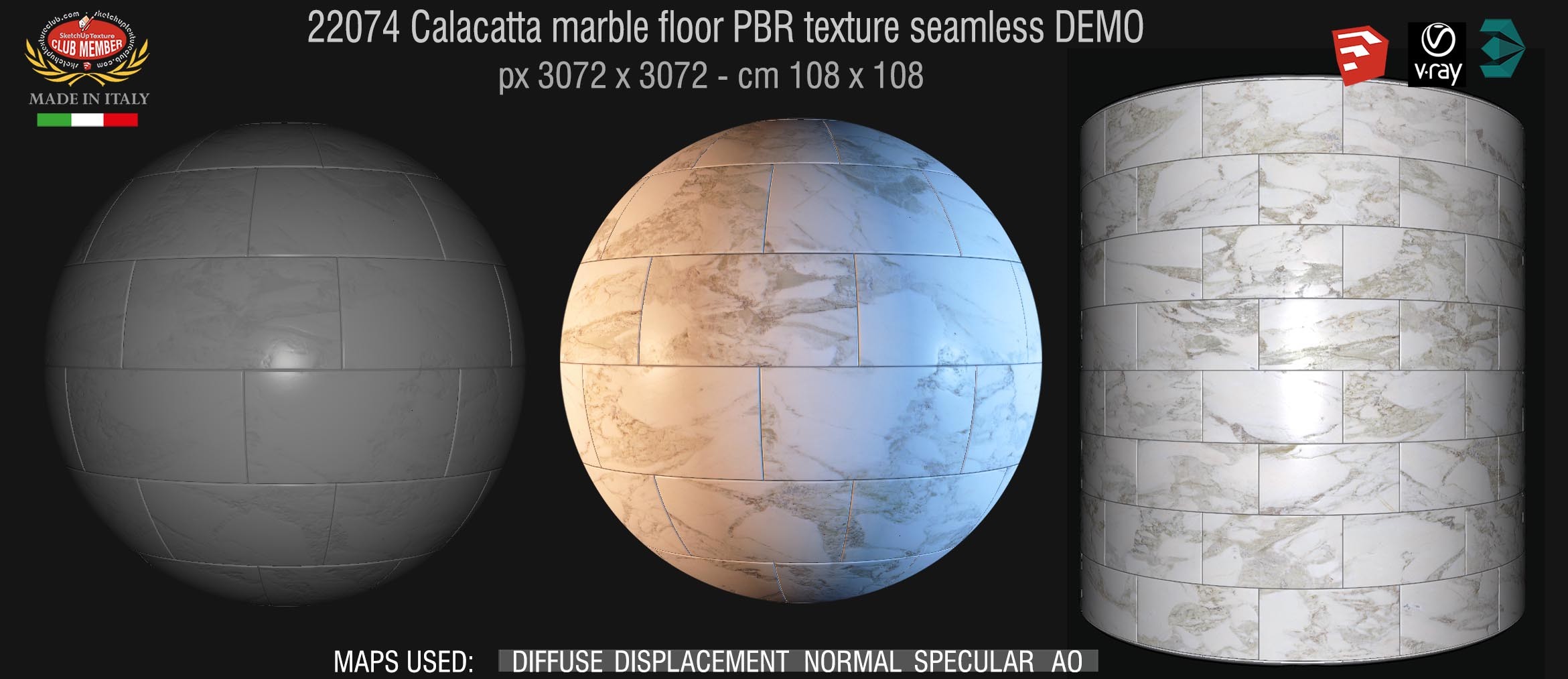 22074 Calacatta marble floor PBR texture seamless DEMO