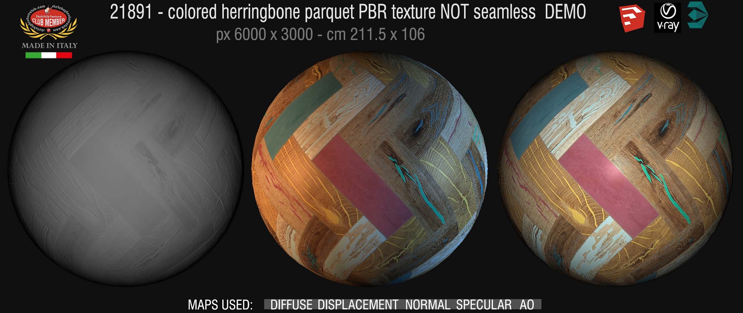 21891 colored herringbone parquet PBR texture NOT seamless DEMO
