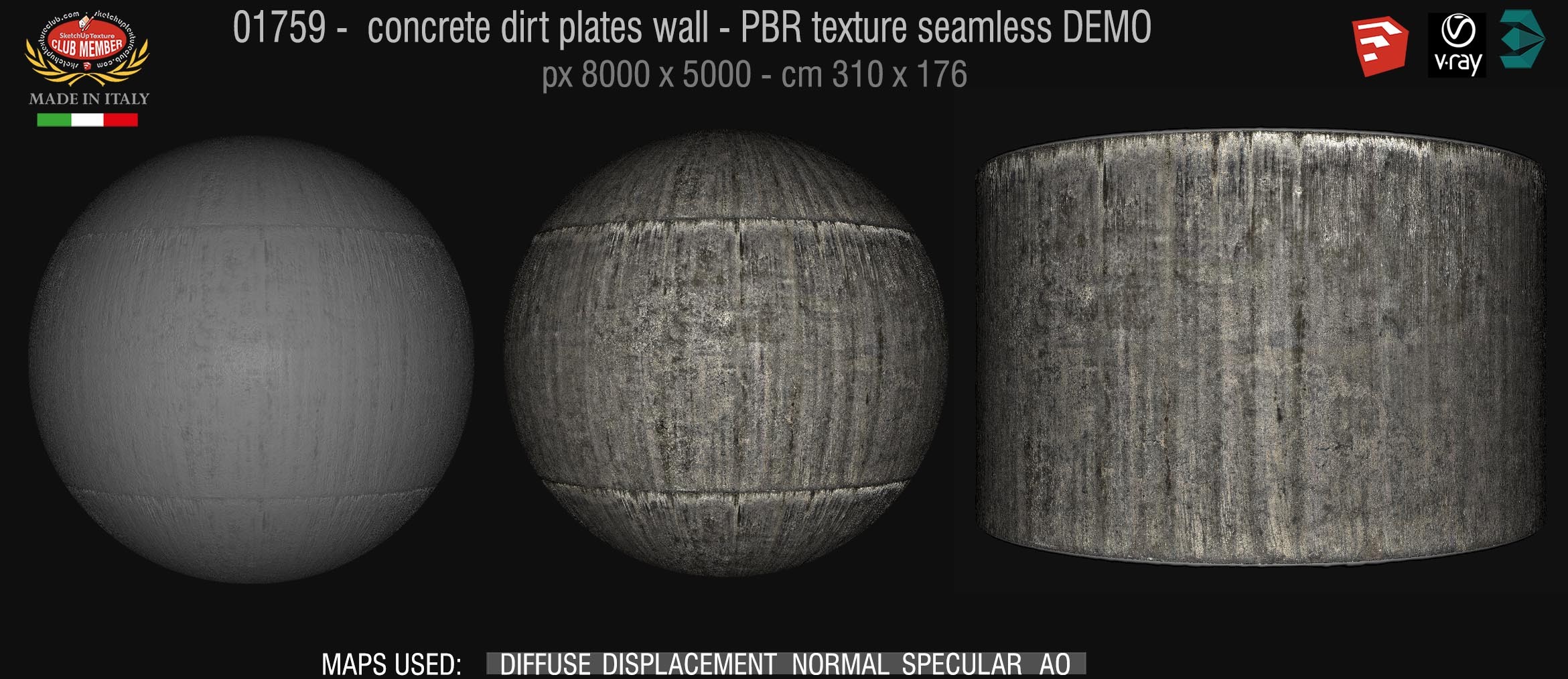 01759 Concrete dirt plates wall PBR texture seamless DEMO