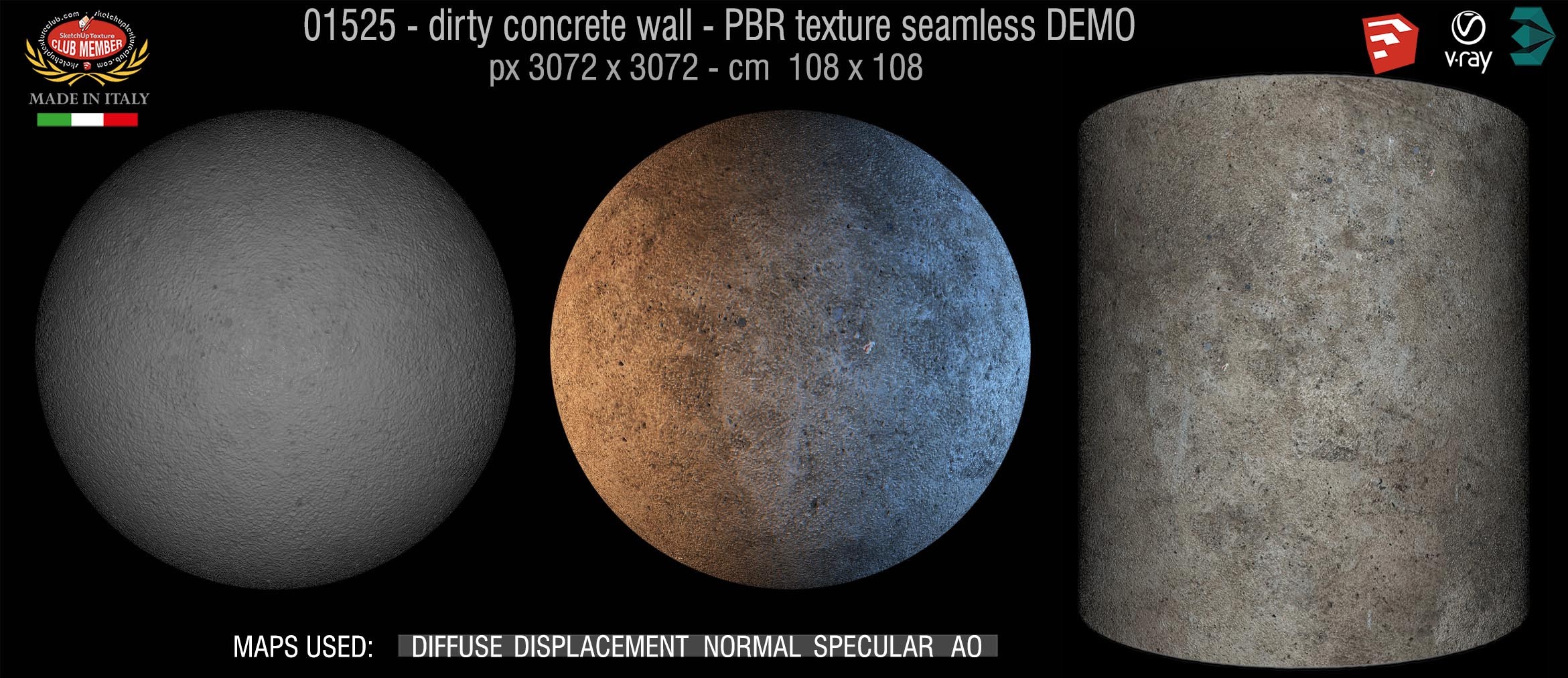 01525 Concrete bare dirty wall PBR texture seamless DEMO