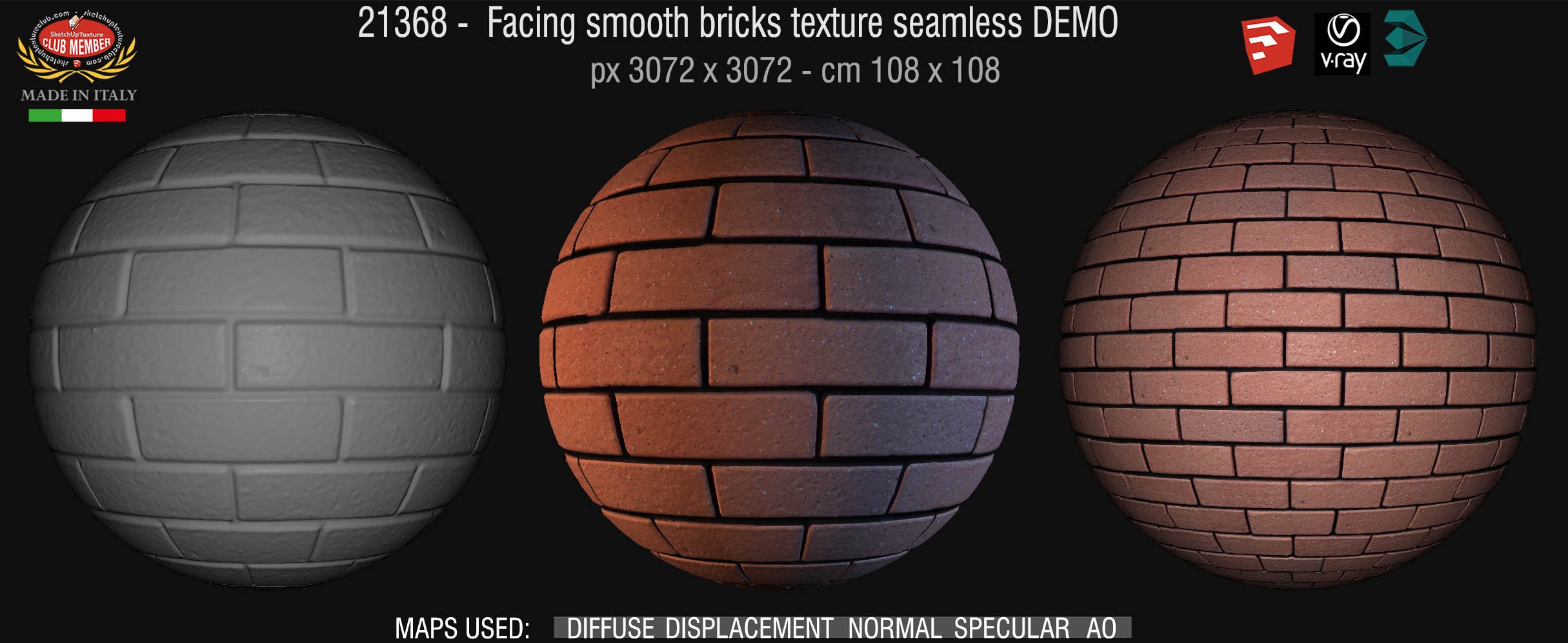 21368 Facing smooth bricks texture seamless + maps DEMO