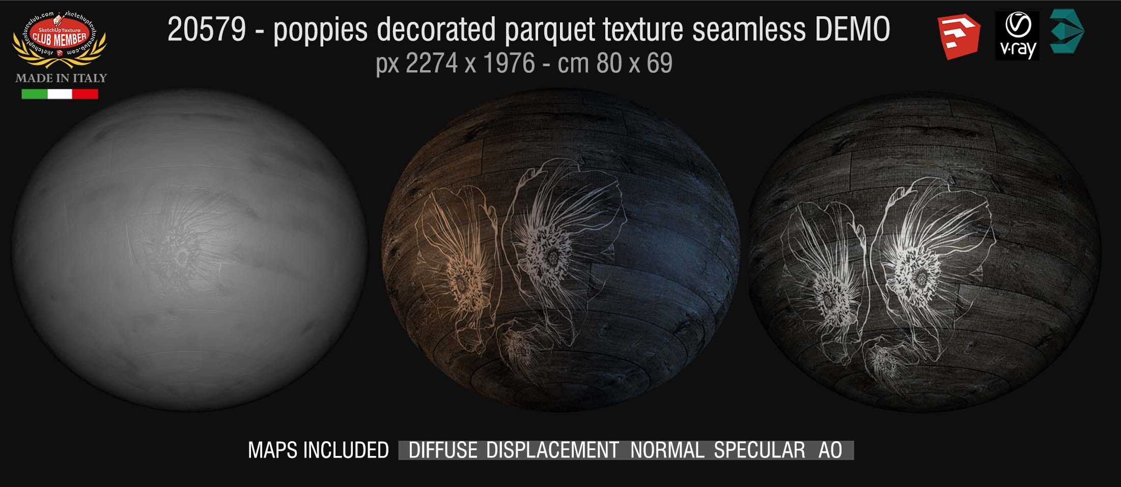 20579 HR Poppies decorated parquet texture + maps DEMO