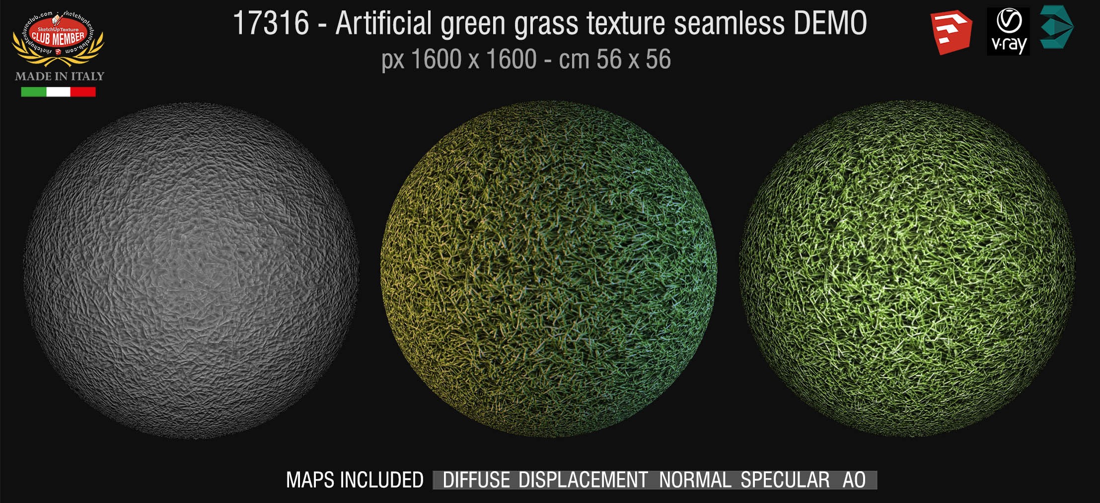 17316 HR Artificial green grass texture + maps DEMO