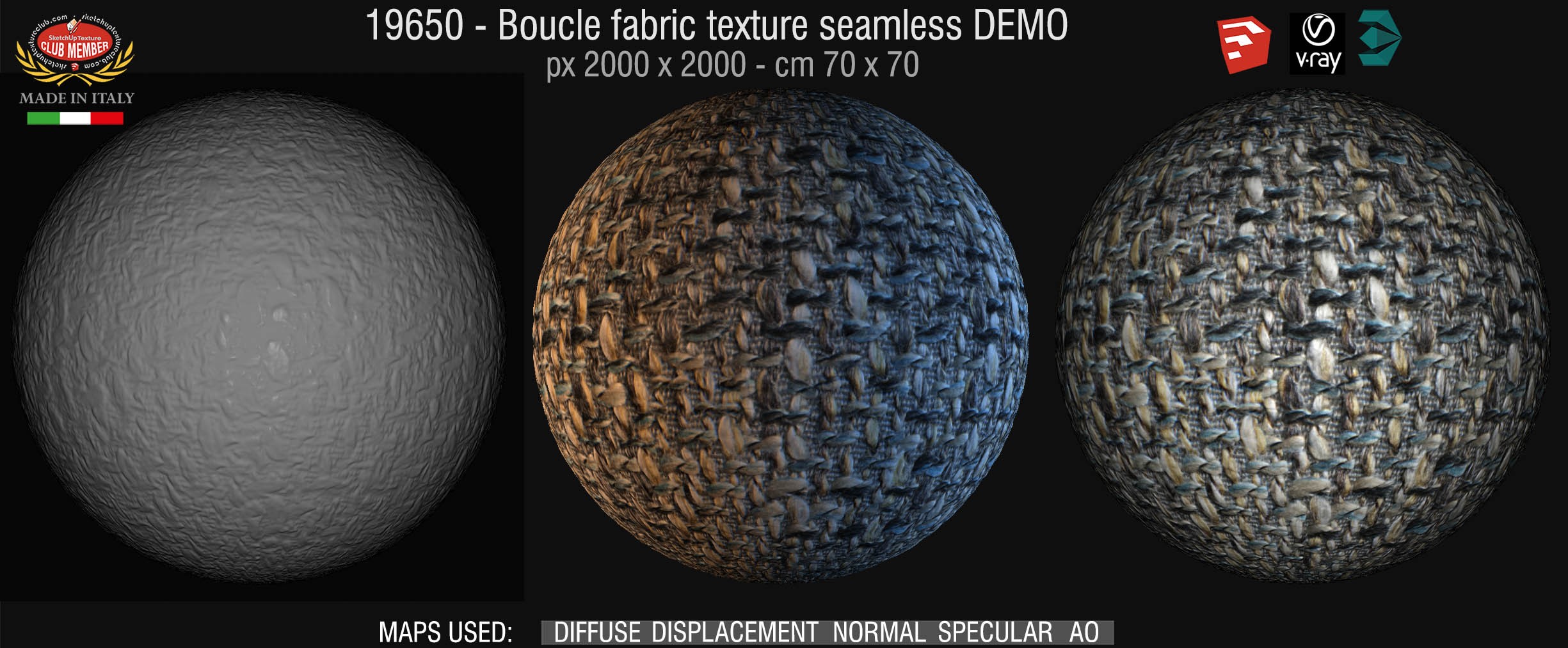 19650 Boucle fabric texture seamless + maps DEMO